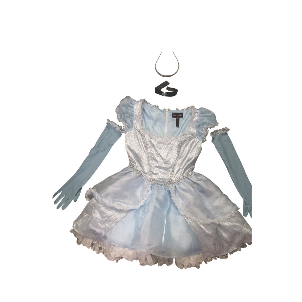 Trickz N Treatz Blue Princess Cinderella Costume Set Dress Gloves Tiara Small